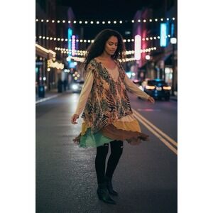 Seandara Dress Women's Sz XL Fall Multicolored Brown  Layered Beaded LS NWT $78